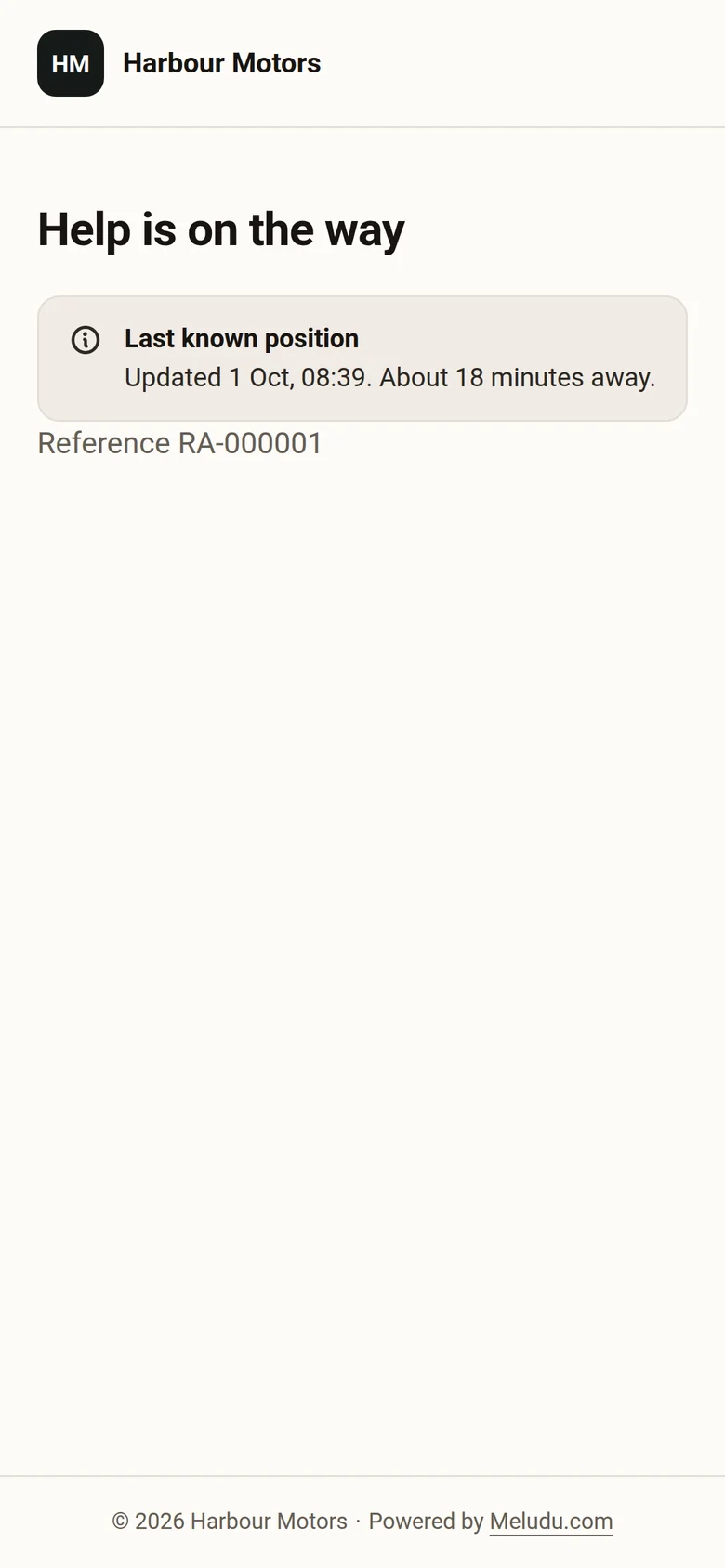 A caller's phone showing that help is on the way, with the driver's last known position and about 18 minutes to go